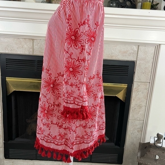 Velzera Pinstripe with Embroidery Tunic/Dress with Bell Sleeves and Tassels - Picture 8 of 15